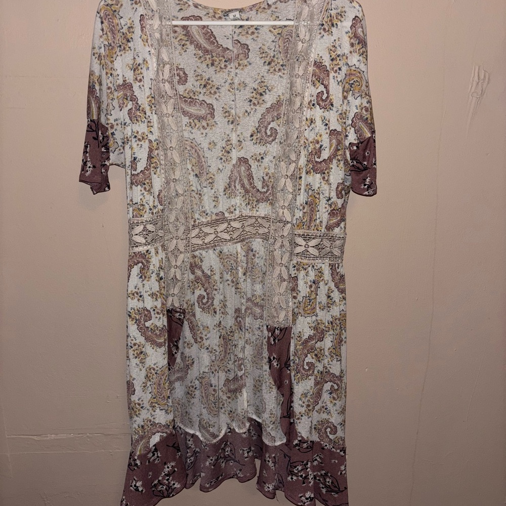 Paisley Print Dress with Lace Accents